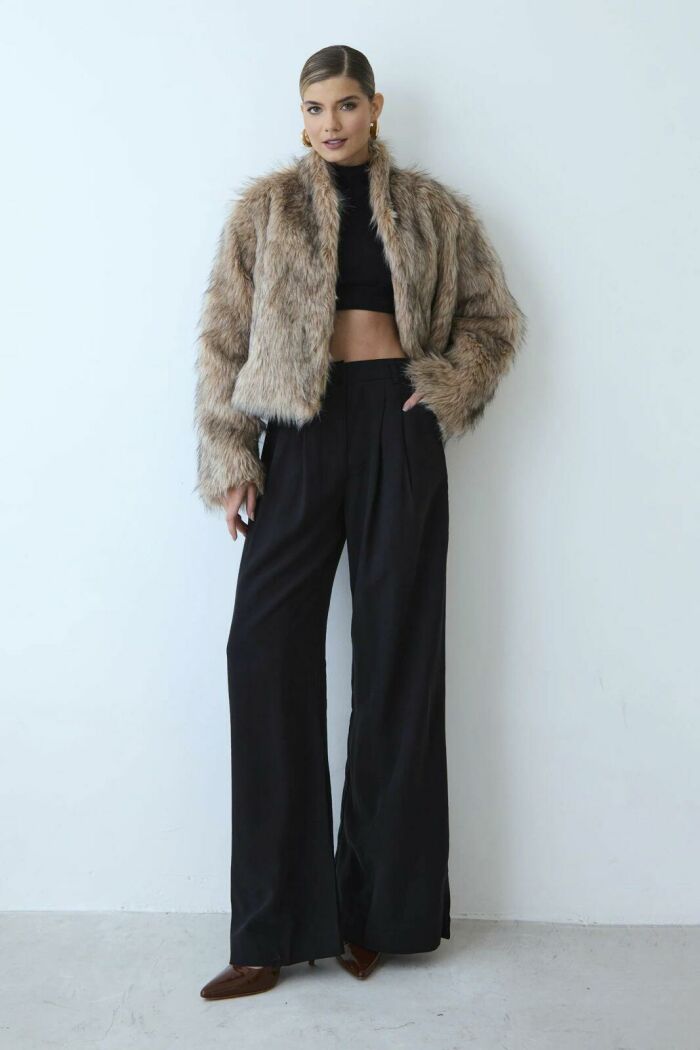 Imagem de Casaco Curto de Pelo Rajado Kaki Zen