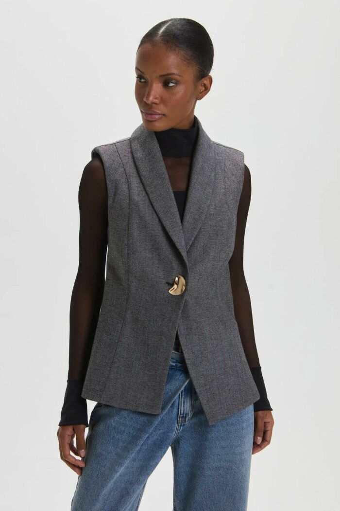 Imagem de Colete Mônica Fishbone Denim Le Blog