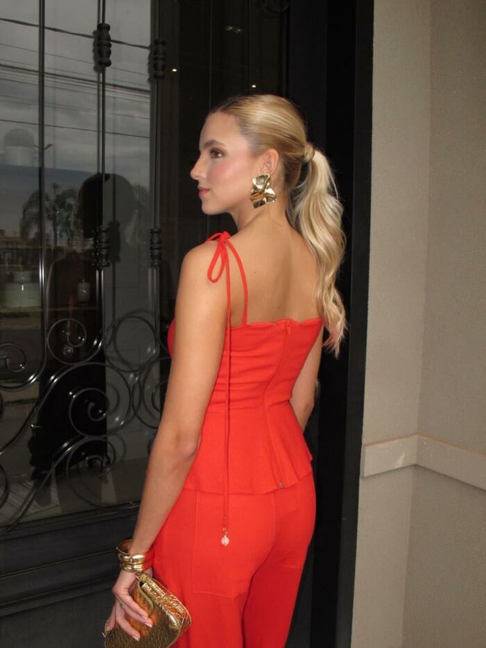 Imagem de Conjunto Blusa Peplum e Calça Vermelho Olívia