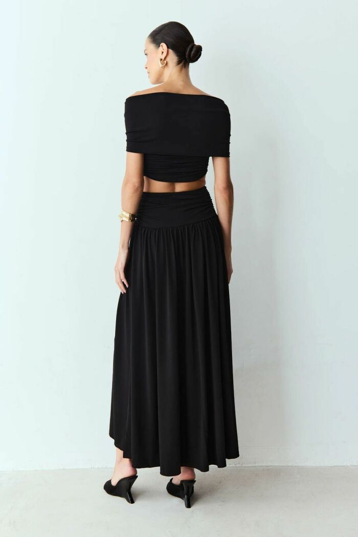 Imagem de Saia Mídi Ampla Cós Largo Com Detalhe Preto Zen