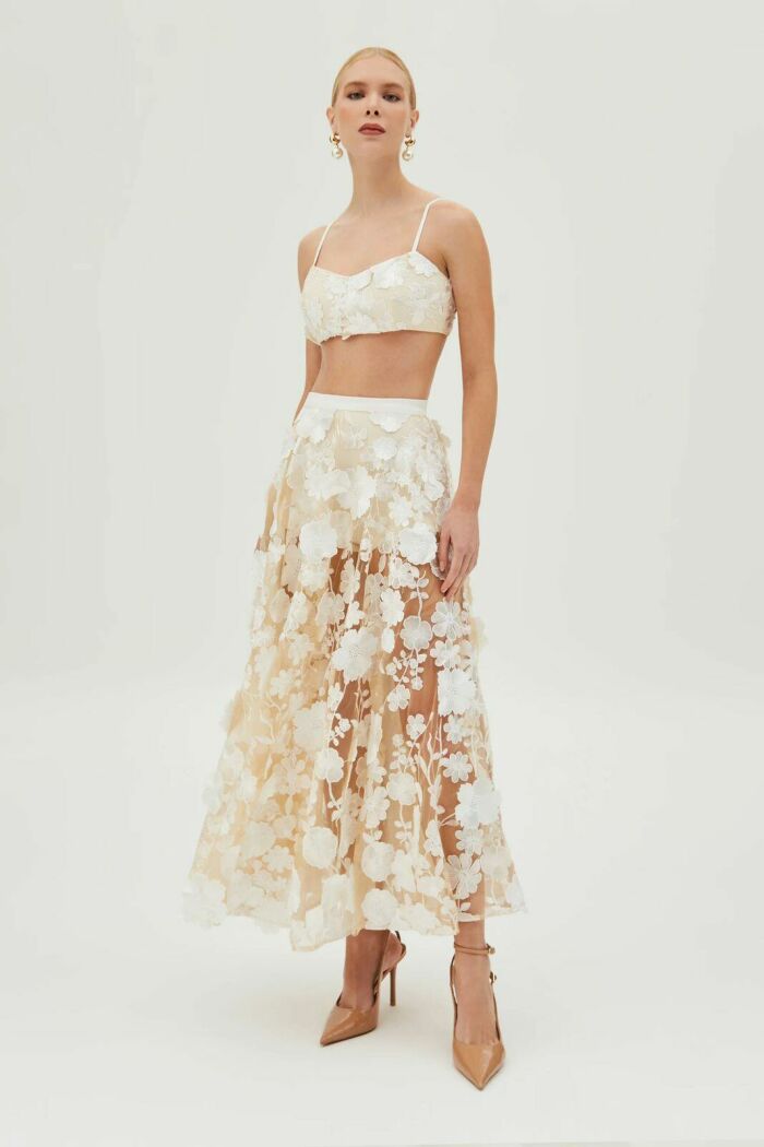 Imagem de Top De Alça Fina Em Tule Bordado Off White Zen