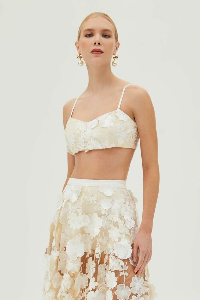 Imagem de Top De Alça Fina Em Tule Bordado Off White Zen