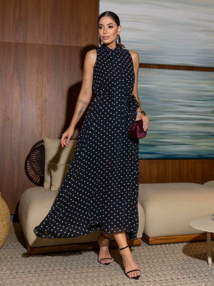 Imagem de Vestido Chiffon Poá Longo Luzia Fazzolli