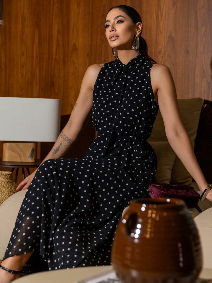 Imagem de Vestido Chiffon Poá Longo Luzia Fazzolli