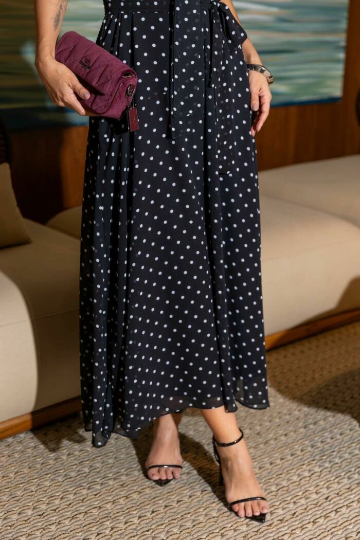 Imagem de Vestido Chiffon Poá Longo Luzia Fazzolli