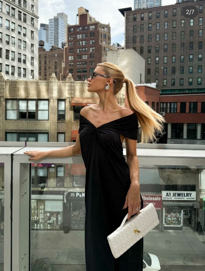 Imagem de Vestido longo Com Nó Frontal e Sobreposição Preto Zen