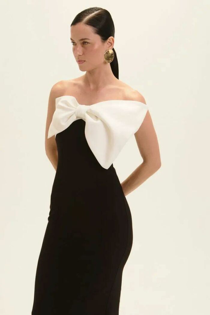 Imagem de Vestido Mídi Lana Preto e Off White Le Blog