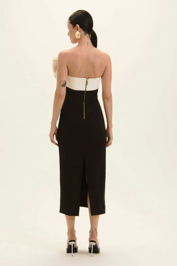 Imagem de Vestido Mídi Lana Preto e Off White Le Blog