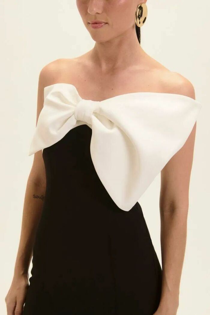 Imagem de Vestido Mídi Lana Preto e Off White Le Blog