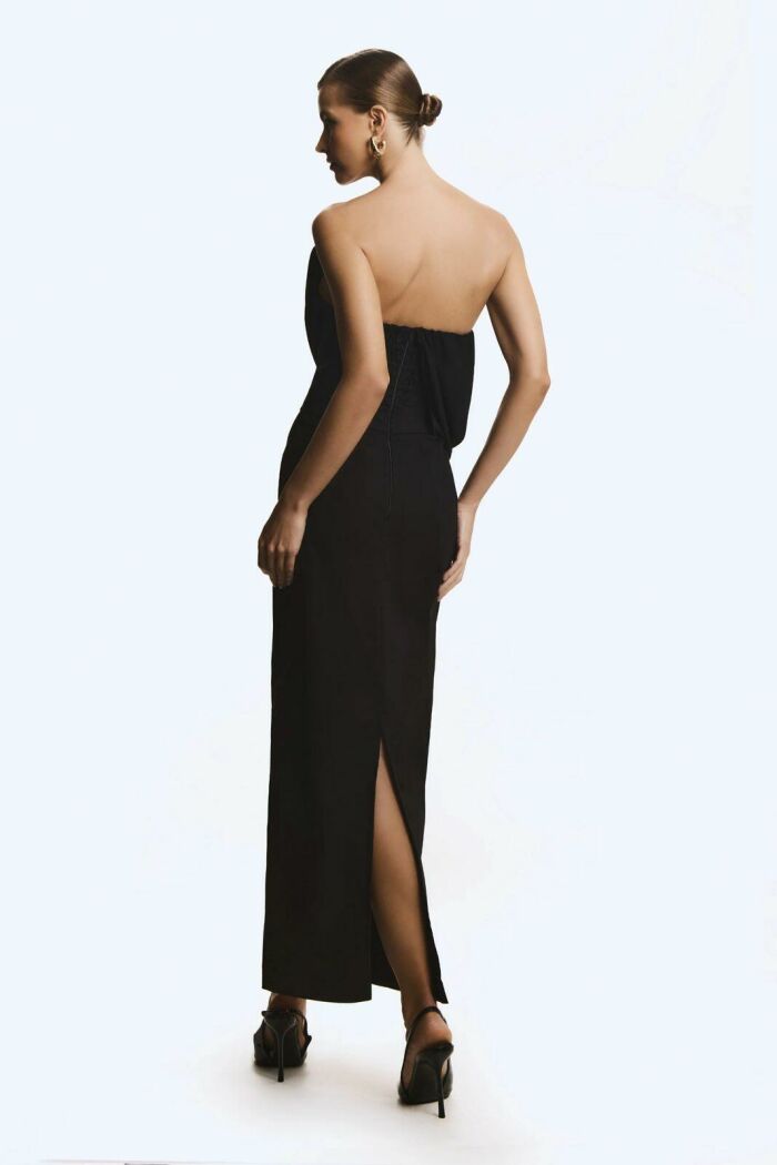 Imagem de Vestido Mídi Tomara Que Caia Sobreposição Fluida Preto Zen