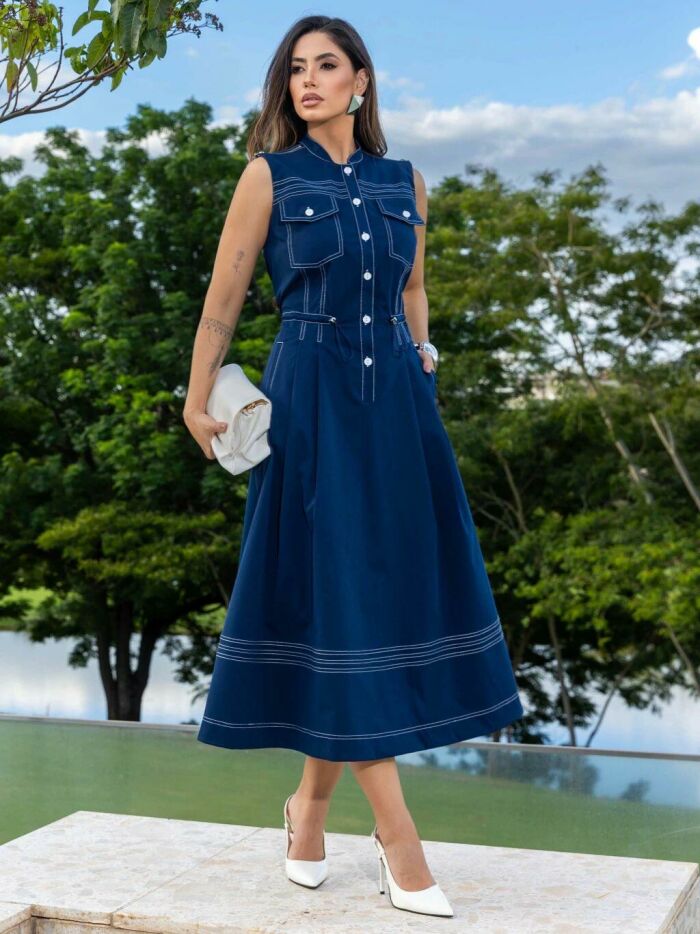 Imagem de Vestido Sarja Detalhe Pesponto Luzia Fazzolli