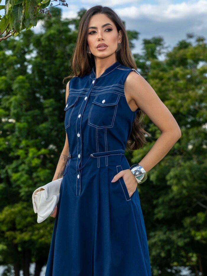 Imagem de Vestido Sarja Detalhe Pesponto Luzia Fazzolli