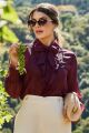 Imagem adicional 1 do item Camisa de Chiffon Com Renda Chantilly Vinho Luzia Fazzolli