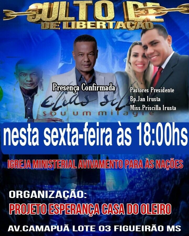 Imagem de compartilhamento para o artigo Pastor e cantor Elias Silva participa de Culto da Vitória nesta sexta-feira em Figueirão  da MS Todo dia