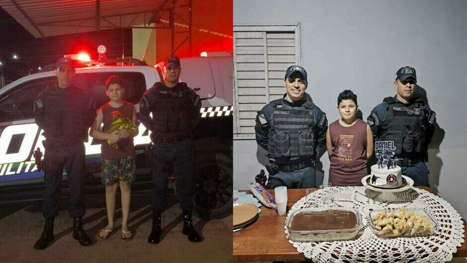 Imagem de compartilhamento para o artigo Aniversário especial: fã da Polícia Militar, garoto recebe visita surpresa de policiais em Rio Verde de MT da MS Todo dia