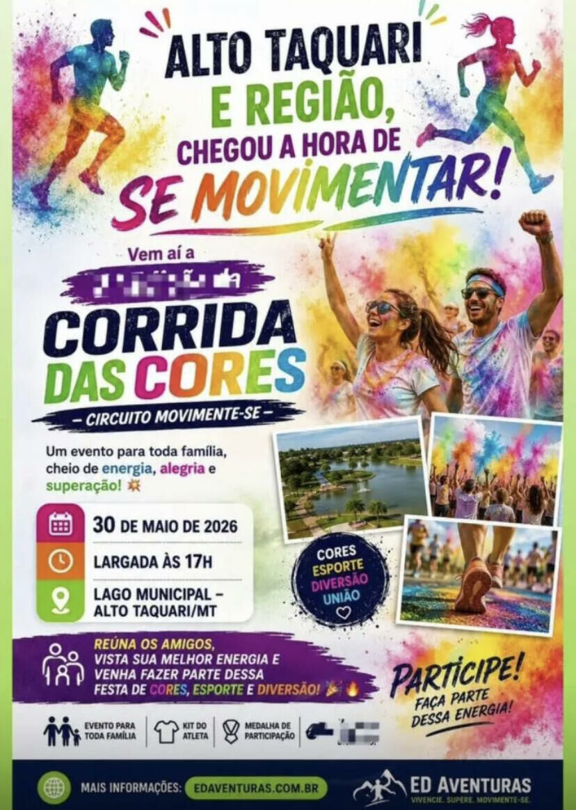 Imagem de compartilhamento para o artigo Paraíso das Águas mobiliza participantes para a Corrida das Cores em Alto Taquari no dia 30 de maio da MS Todo dia