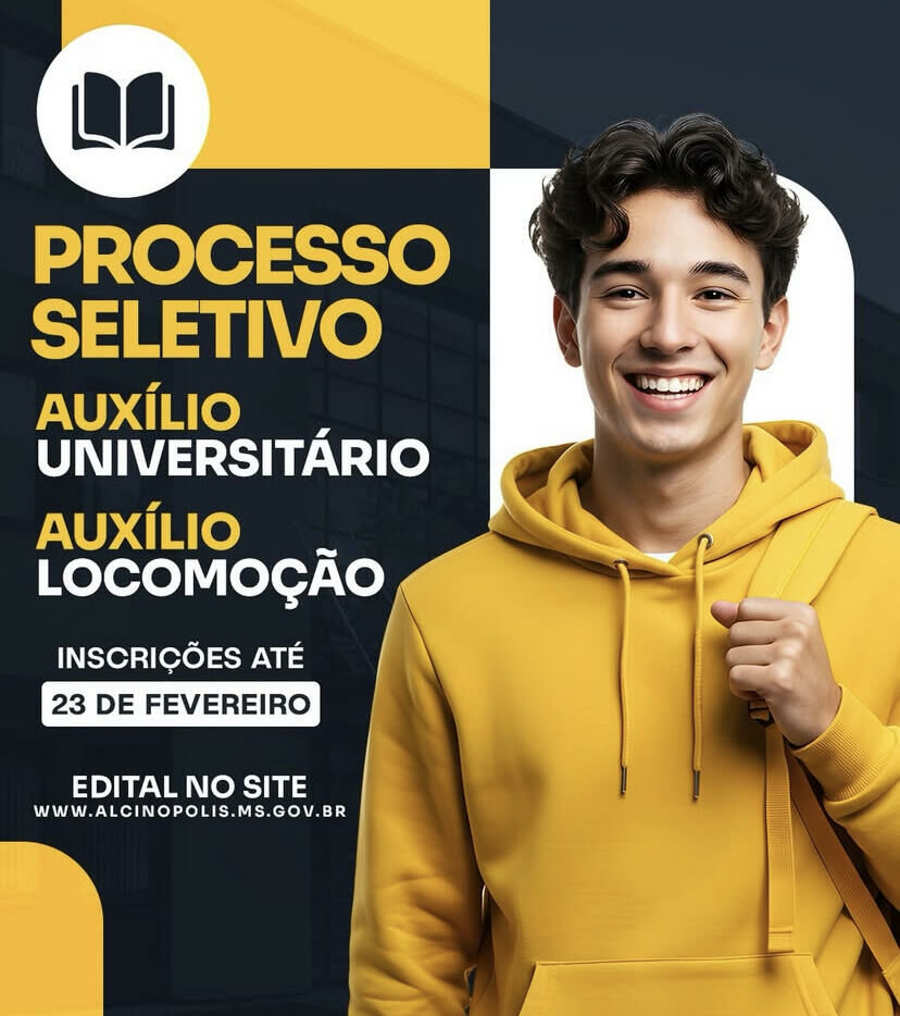 Imagem de compartilhamento para o artigo Prefeitura de Alcinópolis abre inscrições para Auxílio Universitário e Auxílio Locomoção da MS Todo dia