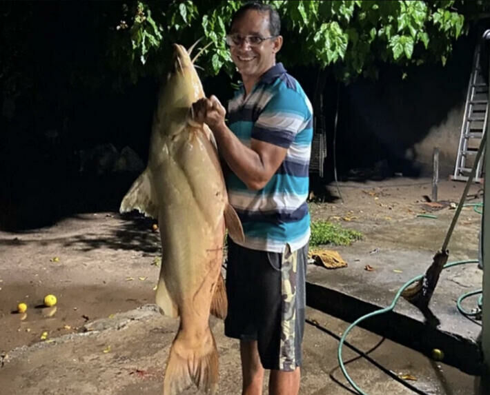 Imagem de compartilhamento para o artigo Jaú de 43 quilos é capturado no Rio Taquari e impressiona pescadores em Coxim da MS Todo dia