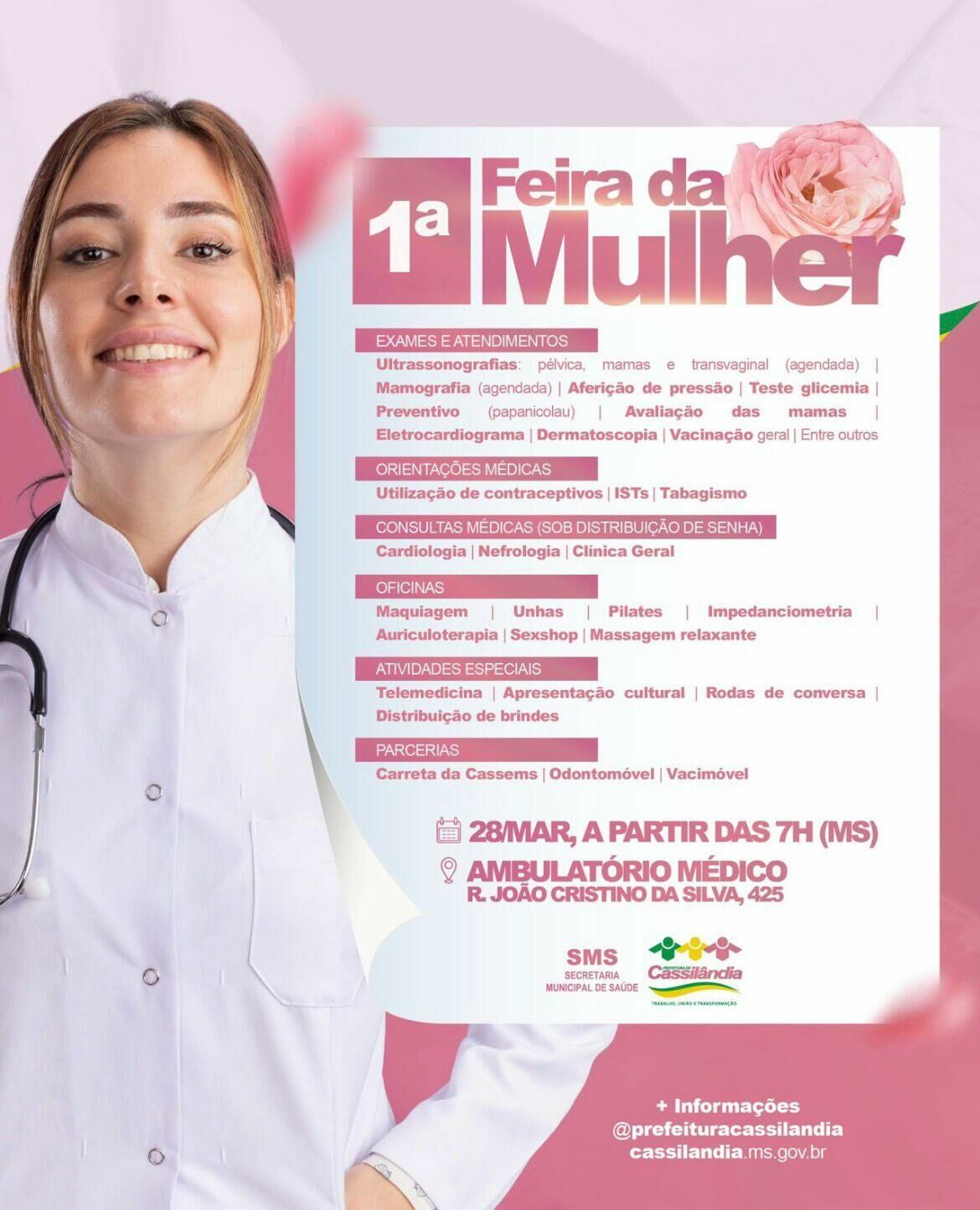 Imagem de compartilhamento para o artigo Cassilândia promove 1ª Feira da Mulher com atendimentos gratuitos de saúde e bem-estar da MS Todo dia