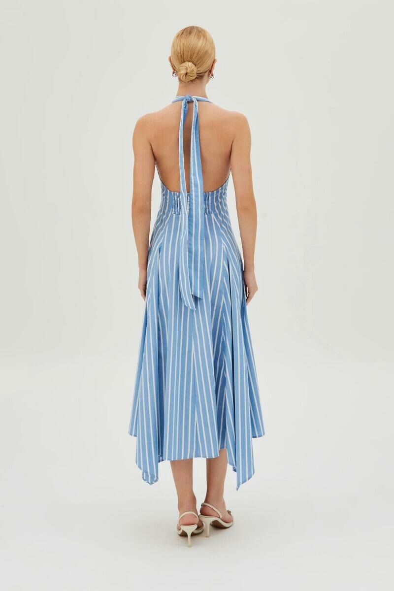 Imagem de Vestido Mídi Frente Única Barra Ampla Assimétrica Listrado Zen