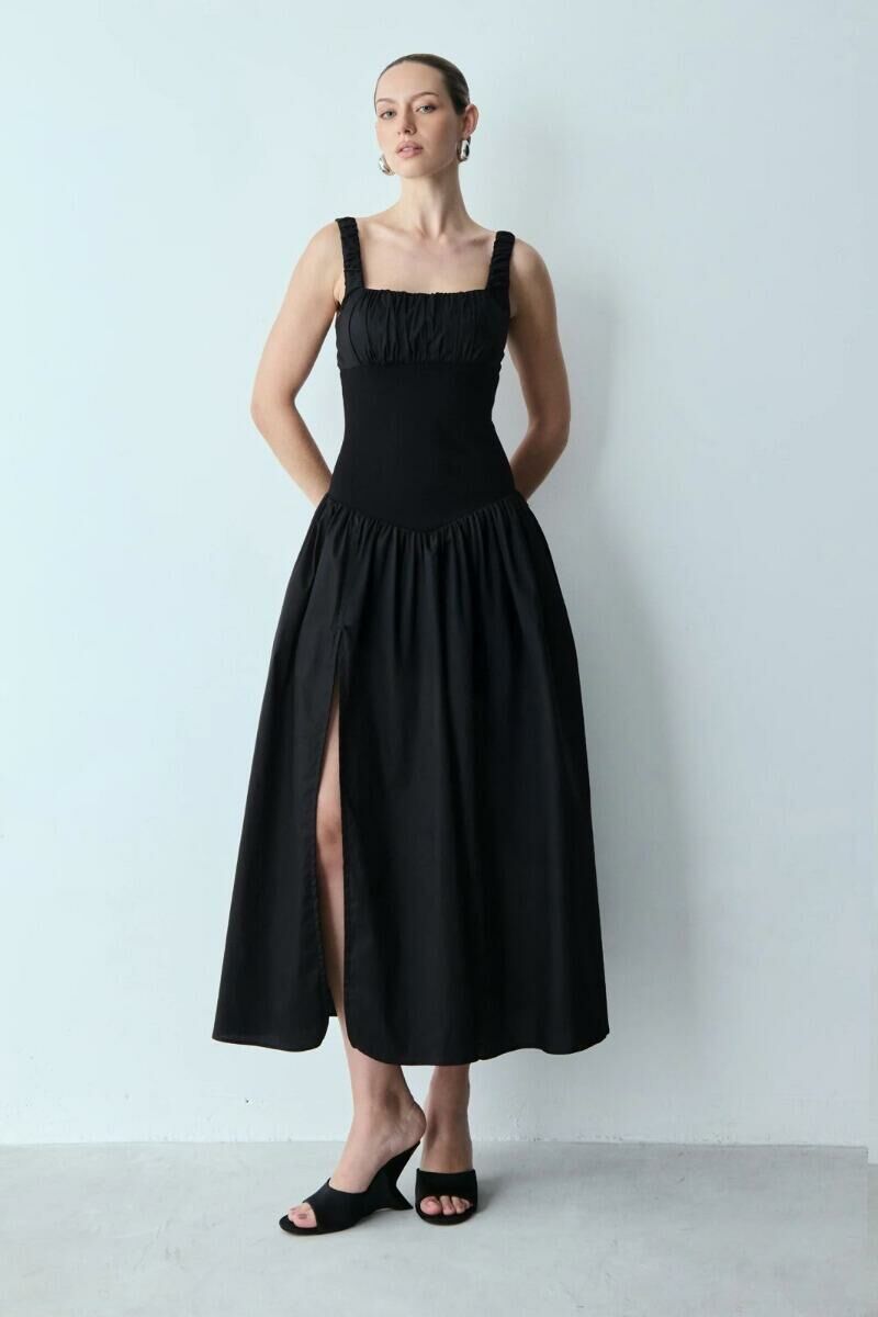 Imagem de Vestido Mídi Acinturado Com Franzidos Busto Preto Zen