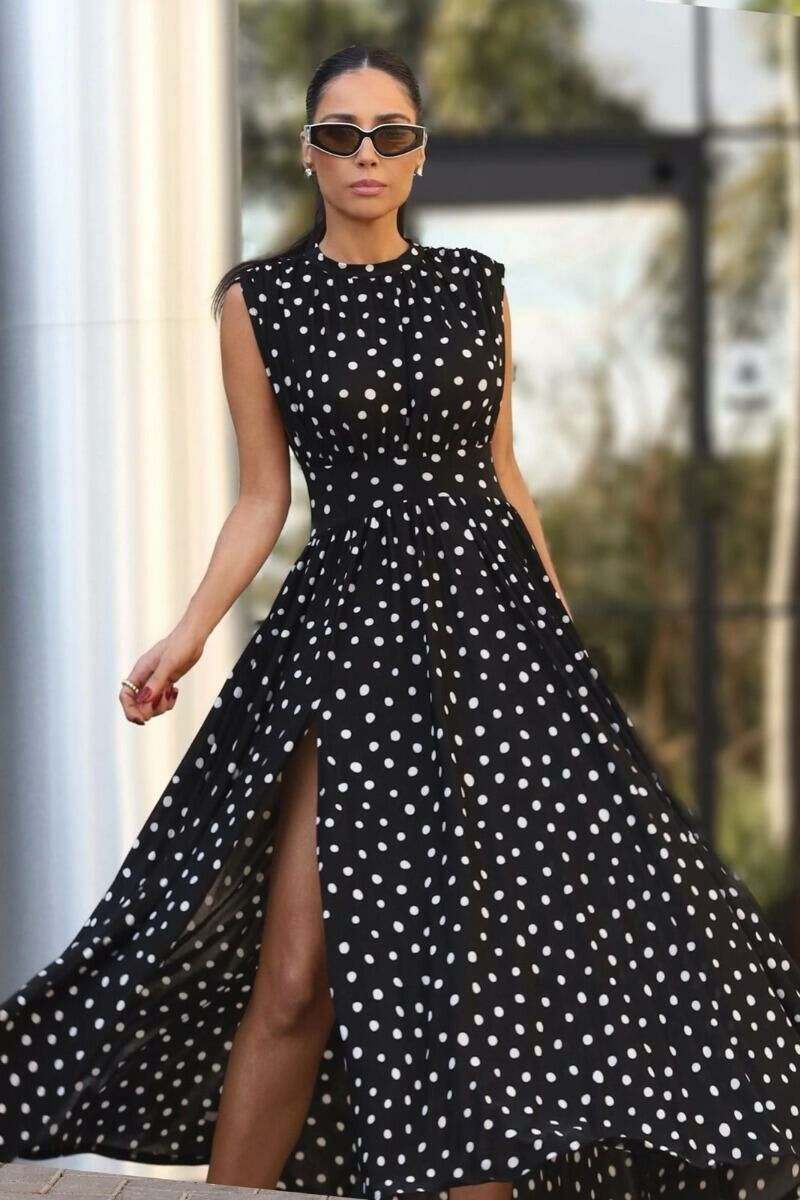 Imagem de Vestido Mídi Frente Única Poá Preto Zen