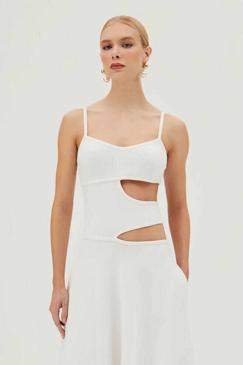 Imagem de Vestido Mídi Com Aberturas Laterais E Barra Ampla Off White Zen
