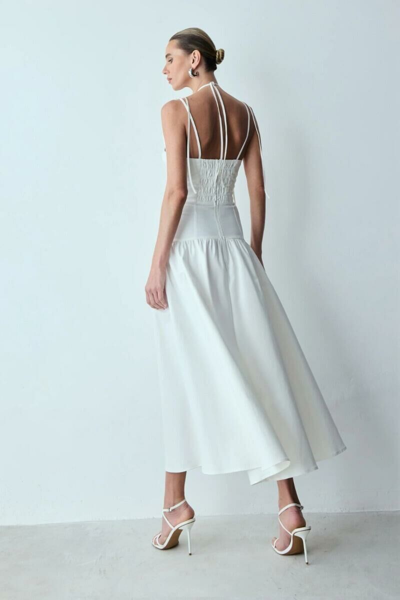 Imagem de Vestido Mídi Acinturado Amarração Ombros E Pescoço Off White Zen