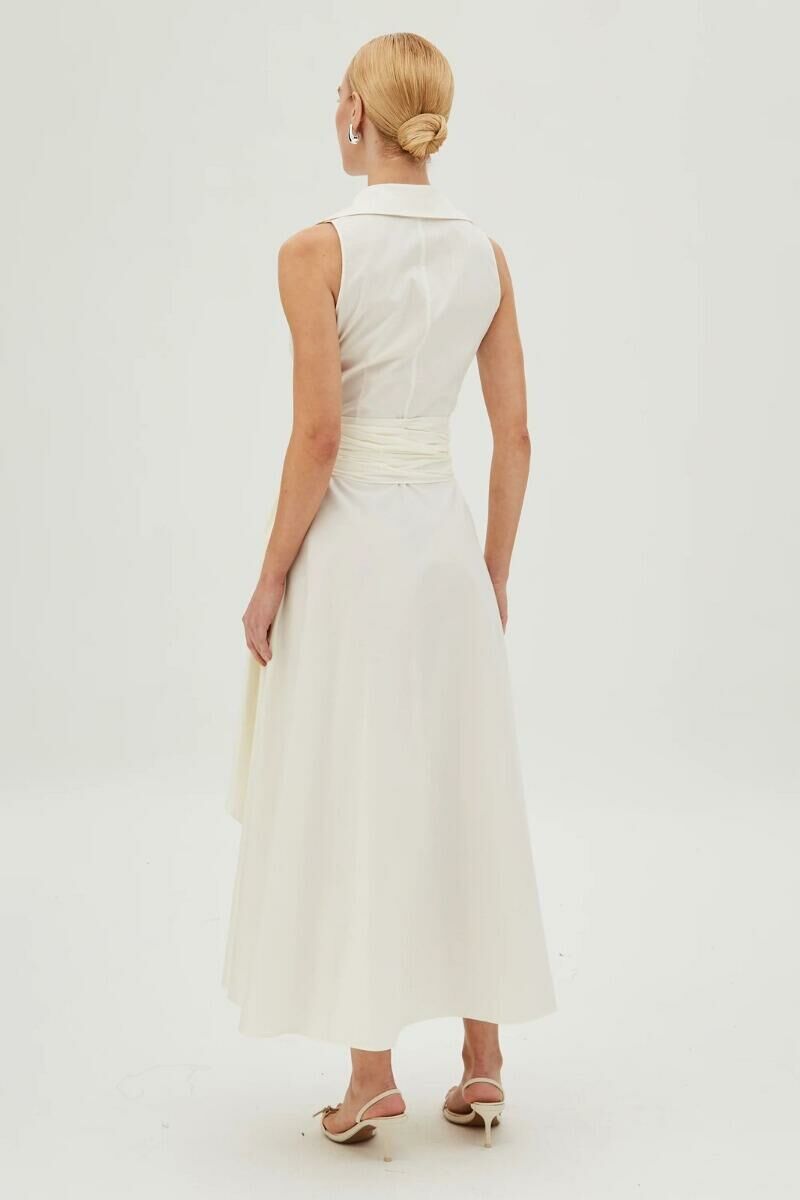 Imagem de Vestido Mídi Com Faixa Para Amarração E Botões Creme Zen