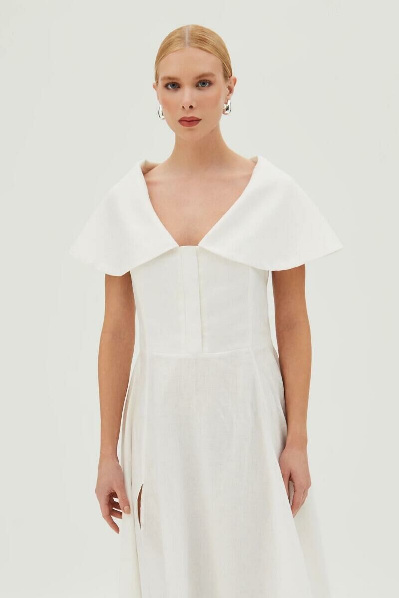 Imagem de Vestido Mídi Maxi Gola Botões Vista E Barra Branco Zen