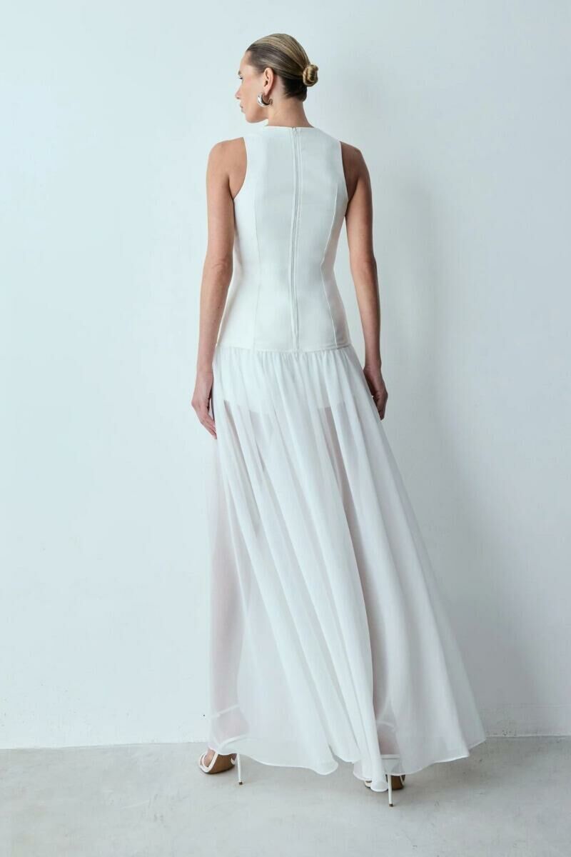 Imagem de Vestido Longo Com Corpo Estruturado E Barra Fluida Off White Zen