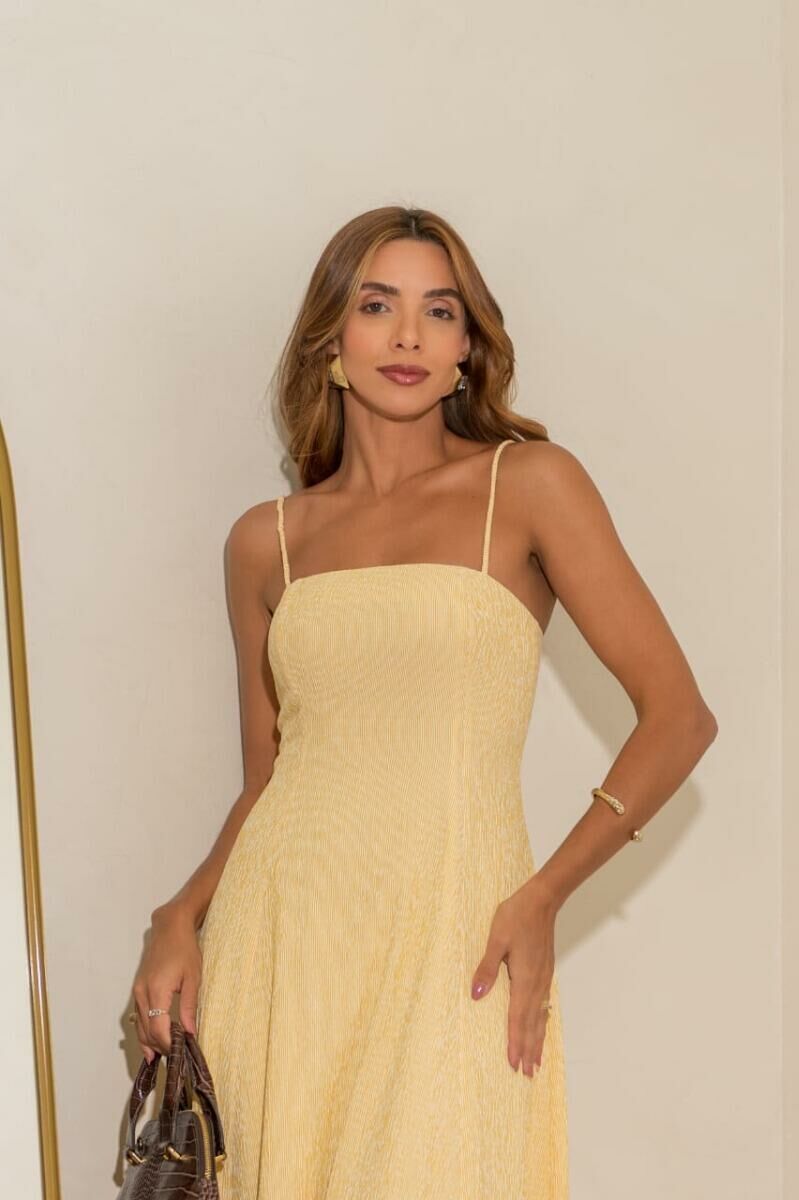 Imagem de Vestido Listras Amarelo Com Branco Olívia