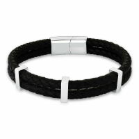 Imagem de PULSEIRA DUAS VOLTAS COM COURO PRETO TRANÇADO - AÇO