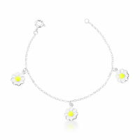Imagem de PULSEIRA KIDS COM TRÊS PINGENTES FLOR - PRATA 925