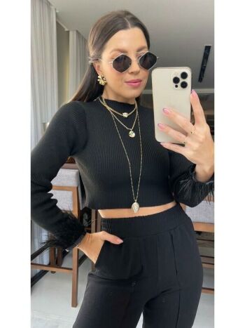 Imagem de Blusa Tricot com Plumas Aysha Preto - Petit Rose