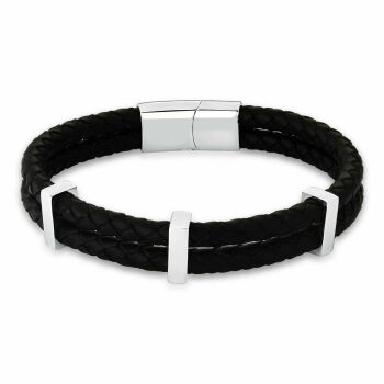 Imagem do produto PULSEIRA DUAS VOLTAS COM COURO PRETO TRANÇADO - AÇO