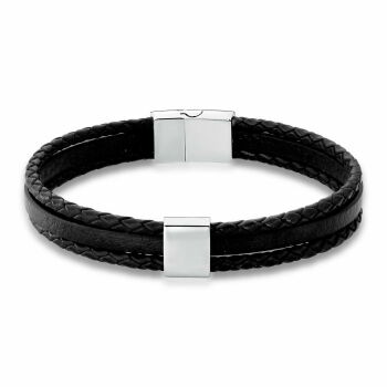 Imagem do produto PULSEIRA TRÊS VOLTAS COURO TRANÇADO PRETO - AÇO
