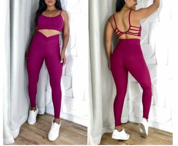 Imagem do produto Conjunto Legging Cós Drapeado e Top Poliamida - Marsala - BJRMG - Tamanho G