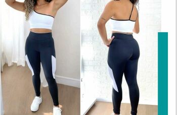 Imagem do produto Conjunto Legging e Top Suplex - Branco e Preto - BJBPP - Tamanho G
