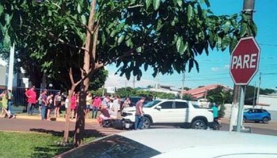 Imagem da notícia Motociclista fica ferido após batida com picape em cruzamento de São Gabriel do Oeste