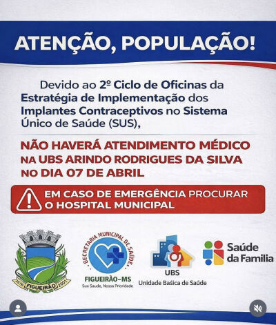 Imagem da notícia Figueirão suspende atendimentos em UBS para capacitação sobre implantes contraceptivos