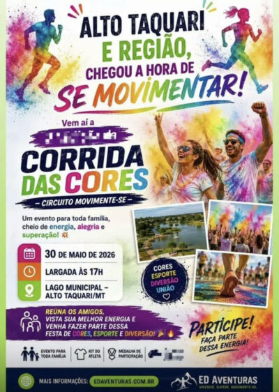 Imagem da notícia Paraíso das Águas mobiliza participantes para a Corrida das Cores em Alto Taquari no dia 30 de maio