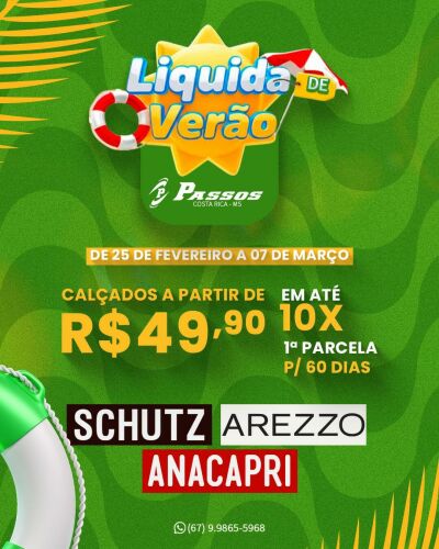 Imagem da notícia Liquida Verão com descontos imperdíveis em grandes marcas na loja Passos Calçados em Costa Rica