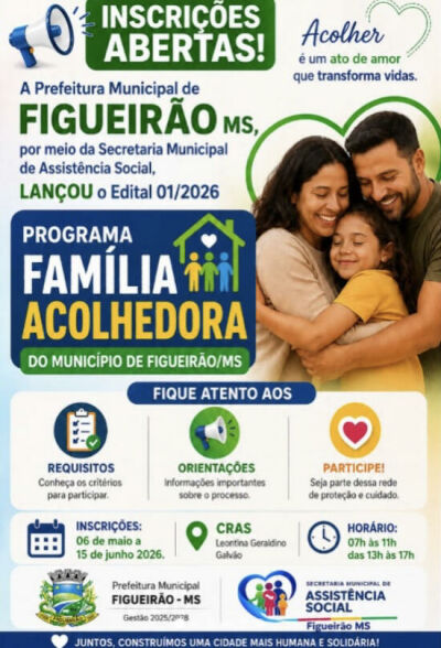 Imagem da notícia Famílias podem se inscrever em programa de acolhimento temporário para crianças e adolescentes em Figueirão