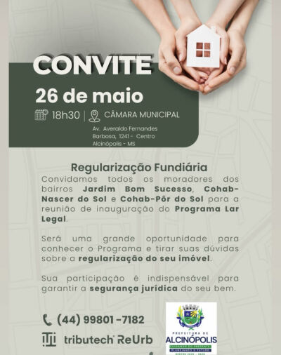 Imagem da notícia Moradores são convidados para reunião sobre regularização fundiária em Alcinópolis