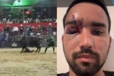 Imagem da notícia Peão de Cassilândia sofre acidente em rodeio e fratura o rosto durante montaria no interior de SP (vídeo)