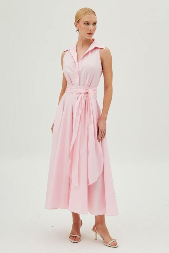 Imagem de Vestido Mídi Com Faixa Para Amarração E Botões Rosa Zen