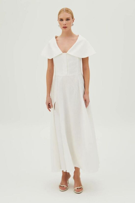 Imagem de Vestido Mídi Maxi Gola Botões Vista E Barra Branco Zen