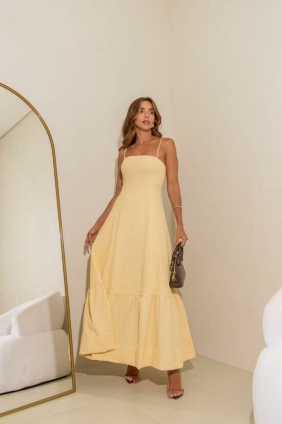Imagem de Vestido Listras Amarelo Com Branco Olívia