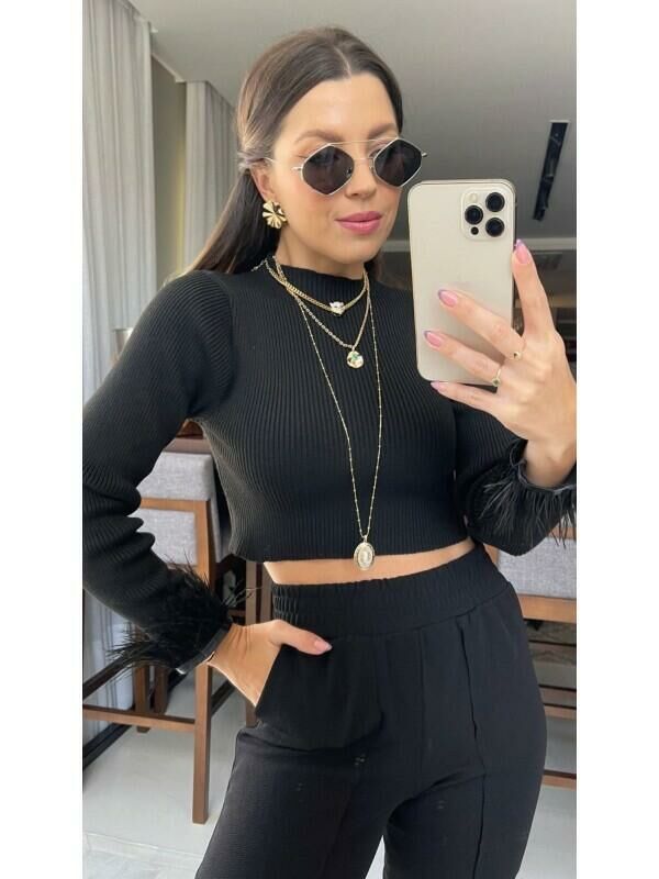 Imagem de Blusa Tricot com Plumas Aysha Preto - Petit Rose